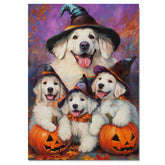 Great Pyrenees Dog Halloween Canvas Wall Art with Pumpkins and Witch Hats Rustic Fall Farmhouse Decor on Ready to Hang 1.5" Thick Canvas Wrap, Floating Framed Canvas, Flat Rolled Canvas